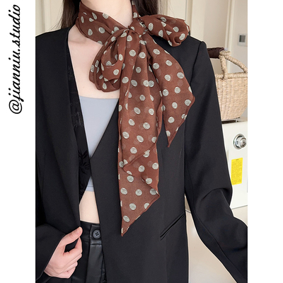 韩系复古纯色水纹波点长条丝巾女春夏新款百搭系脖装饰小领巾飘带