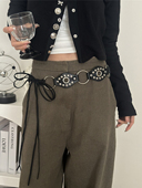 个性 饰y2k宽腰带 西部牛仔风金属环扣PU皮腰带女复古铆钉美拉德装