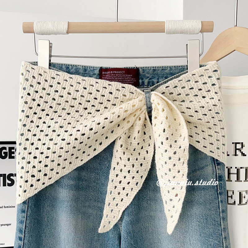 韩版时髦针织镂空三角巾女春秋薄款透气慵懒风披肩围巾叠穿屁帘潮