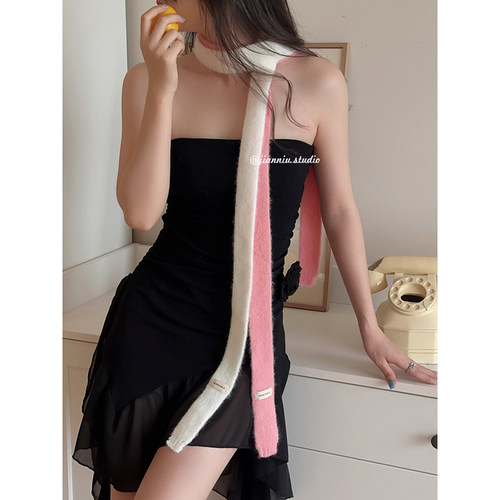 秋冬季文艺少女风女纯色围巾装饰