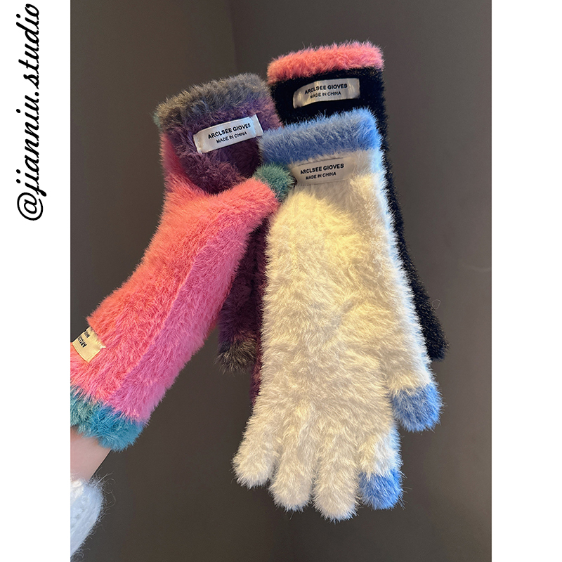 韩系可爱毛绒手套加厚保暖可触屏