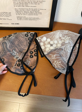 黑色蕾丝花朵三角巾女春夏季拍照氛围感装饰头巾法式复古绑发丝巾