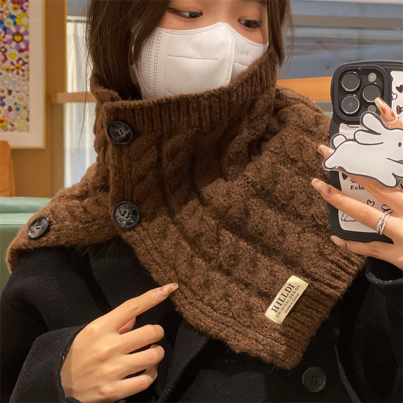 韩版粗条纹针织围巾围脖秋冬时尚百搭高领保暖麻花纹网红围脖披肩