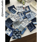 饰护颈领巾包头巾发带丝巾 百搭装 韩版 复古腰果花小方巾女春夏薄款