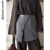 百搭纽扣麻花针织屁帘女秋冬新款 韩版 时尚 小众氛围感叠穿半身裙子