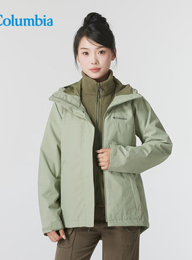 哥伦比亚户外女25秋冬新款防水保暖抓绒内胆三合一冲锋衣WR7686