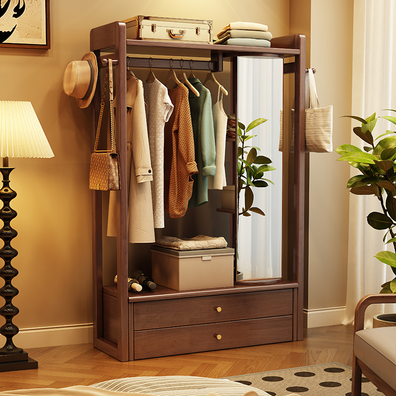 衣帽架实木卧室落地挂衣架穿衣镜