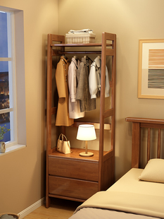 卧室实木挂衣架落地带抽屉简约床边柜衣帽架一体客厅进门置物柜子