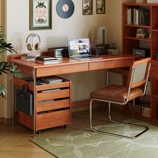 包豪斯实木书桌带抽屉学习办公桌小户型中古卧室工作写字台电脑桌