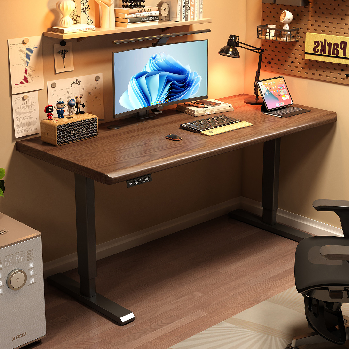 实木电动升降电脑桌家用