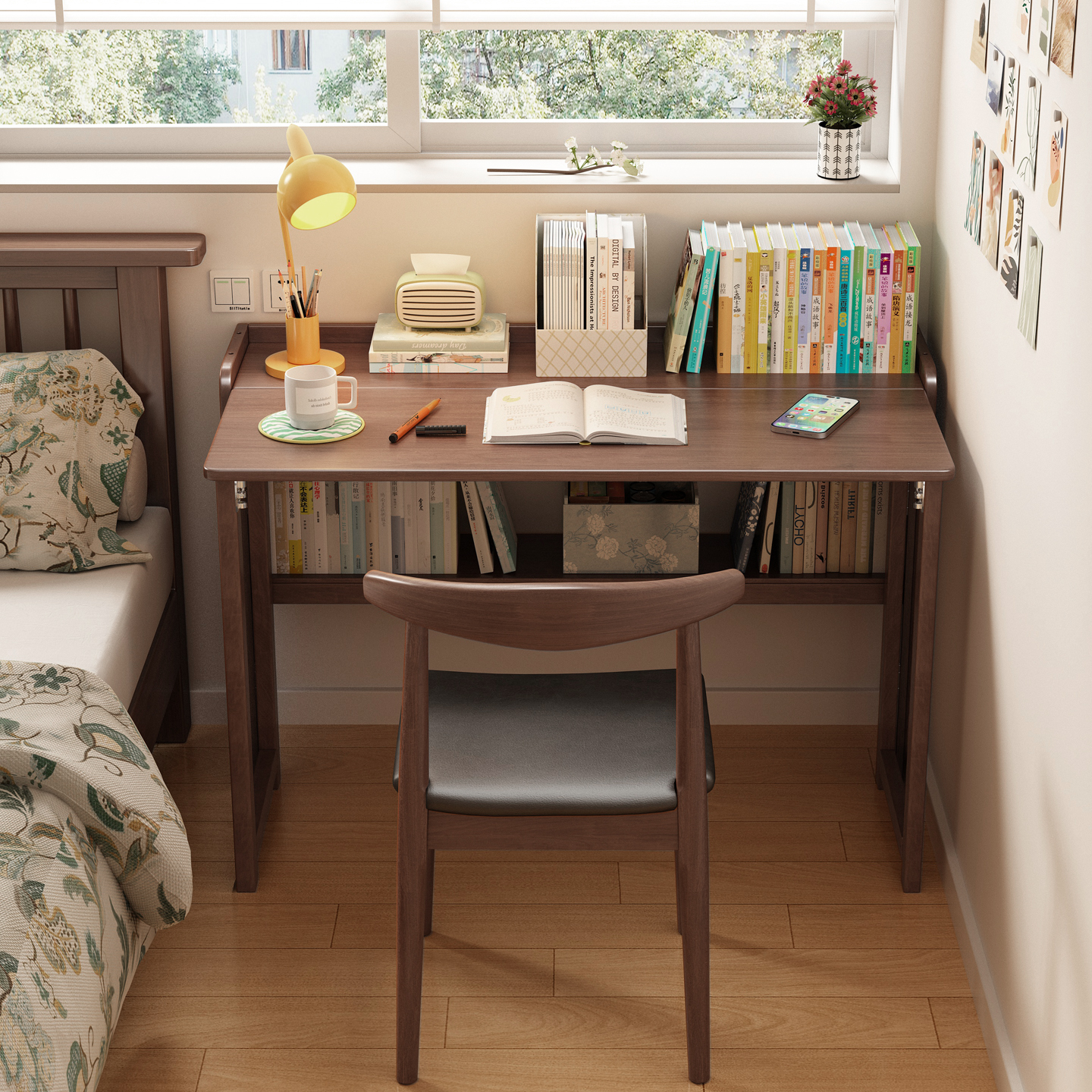 可折叠实木书桌家用卧室电脑桌