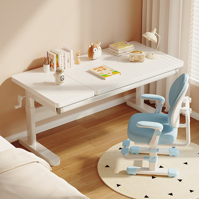 儿童学习桌家用可升降矫姿写字课桌小学生书桌椅套装实木大白桌子