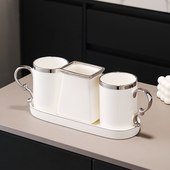 骨瓷轻奢漱口杯卫浴情侣牙杯托盘套装 情侣两杯电动牙刷架 单人套装