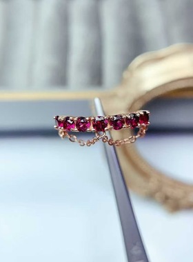 新款天然石榴石排戒925银镶嵌女开口时尚轻奢指环送女友新年礼物