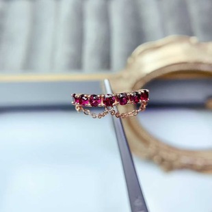 新款 轻奢指环送女友新年礼物 天然石榴石排戒925银镶嵌女开口时尚