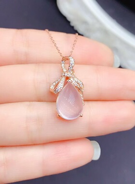 新款天然粉晶吊坠925银镶嵌女时尚轻奢饰品送女友新年礼物