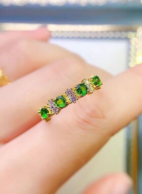 新款天然透辉石戒指925银镶嵌女开口时尚轻奢饰品送女友新年礼物