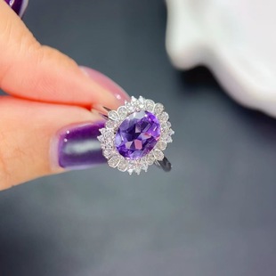 新款 轻奢饰品送女友新年礼物 巴西紫晶戒指925银镶嵌女开口时尚