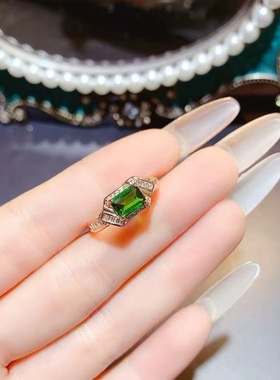 新款透辉石戒指925银镶嵌女开口时尚轻奢饰品送女友新年礼物