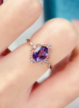 新款紫水晶戒指925银镶嵌女开口时尚轻奢饰品送女友新年礼物