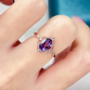 新款 轻奢饰品送女友新年礼物 紫水晶戒指925银镶嵌女开口时尚