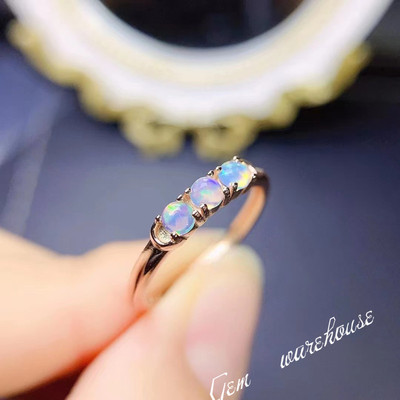 天然变彩欧泊戒指s925银精工镶嵌女简约轻奢小众指环韩款生日礼物