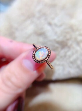 新款天然白欧泊戒指925银镶嵌女时尚轻奢饰品送女友新年礼物