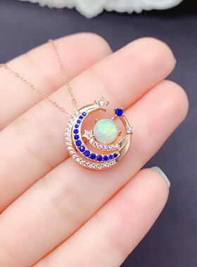 新款天然欧泊石吊坠925银镶嵌女时尚轻奢饰品送女友新年礼物