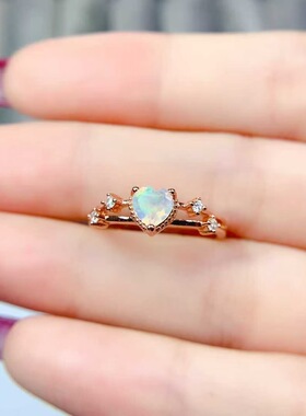 新款天然白欧泊戒指925银镶嵌女时尚轻奢饰品送女友新年礼物