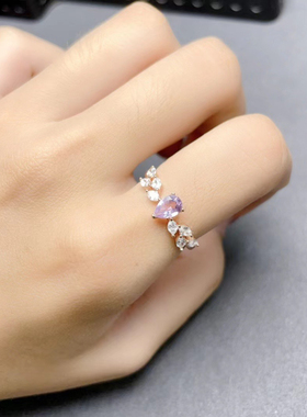 新款薰衣草色紫水晶戒指时尚精美 s925纯银镀18K金镶嵌银饰品礼物