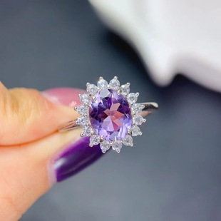 新款 轻奢饰品送女友新年礼物 戴妃紫水晶戒指925银镶嵌女开口时尚