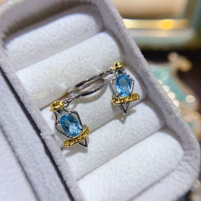 新款天然托帕石耳钉925银镶嵌女时尚轻奢饰品送女友新年礼物