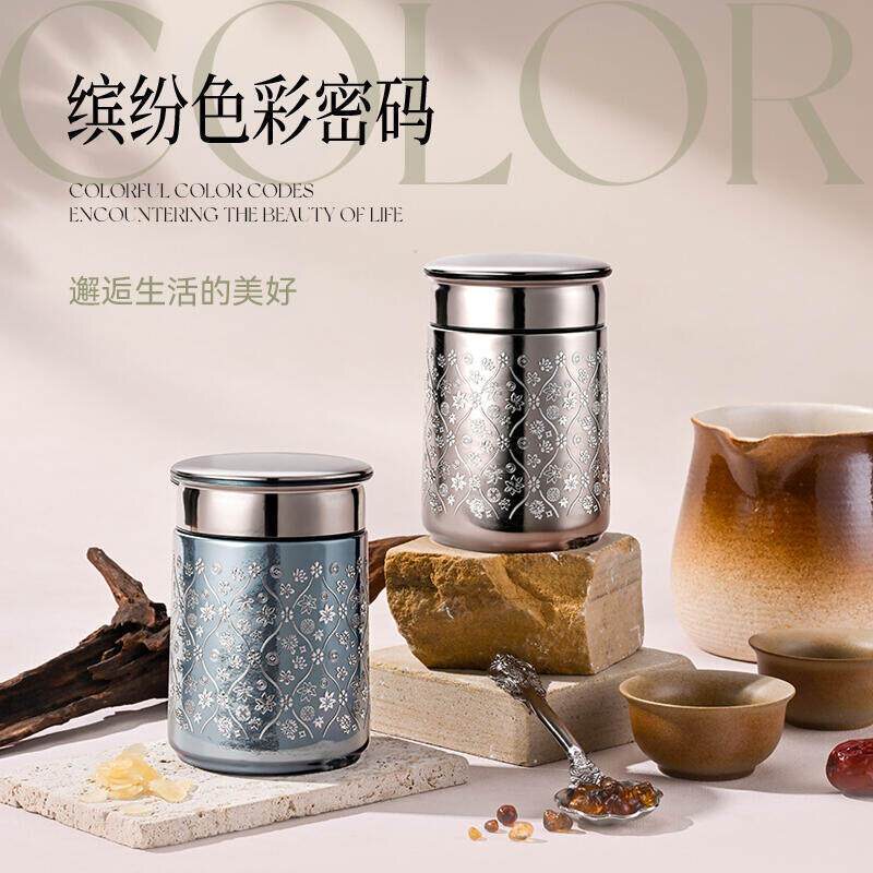 鹿岛纯钛保温杯高档燕窝杯便携焖茶焖烧杯新款送礼盒装高颜值女神