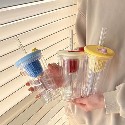 COMIKA什么吸管杯夏季ins风新款大容量果茶漏分离水杯女生高颜值