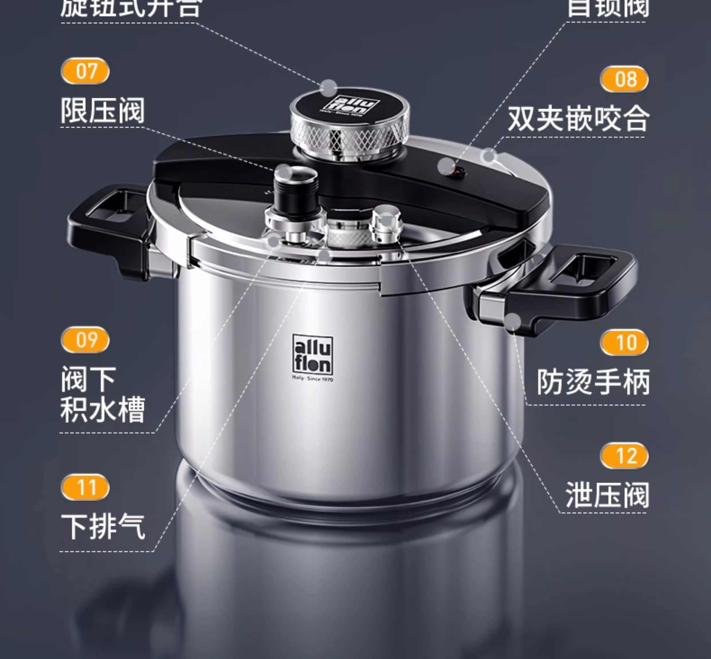 304不锈钢高压锅燃气电磁炉安全防爆压力锅6L海德堡一键开合