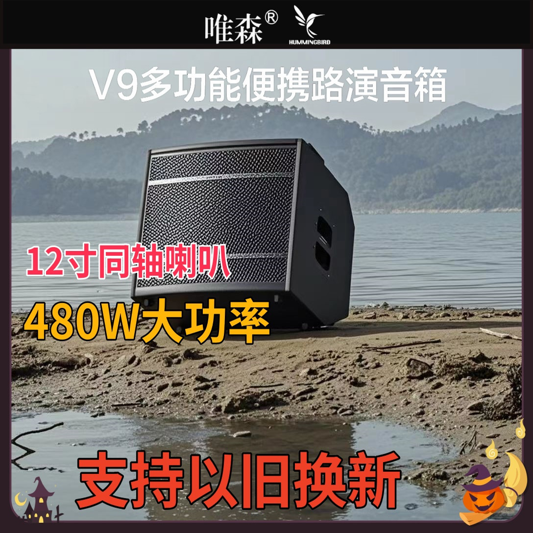 唯森蜂鸟V9大功率480W户外乐器音响12寸同轴喇叭电吹管萨克斯弹唱