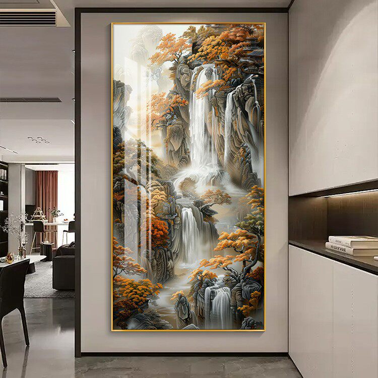 默默入户的客厅山水画正对门挂画适合迎客松墙装饰画墙壁大白玄关