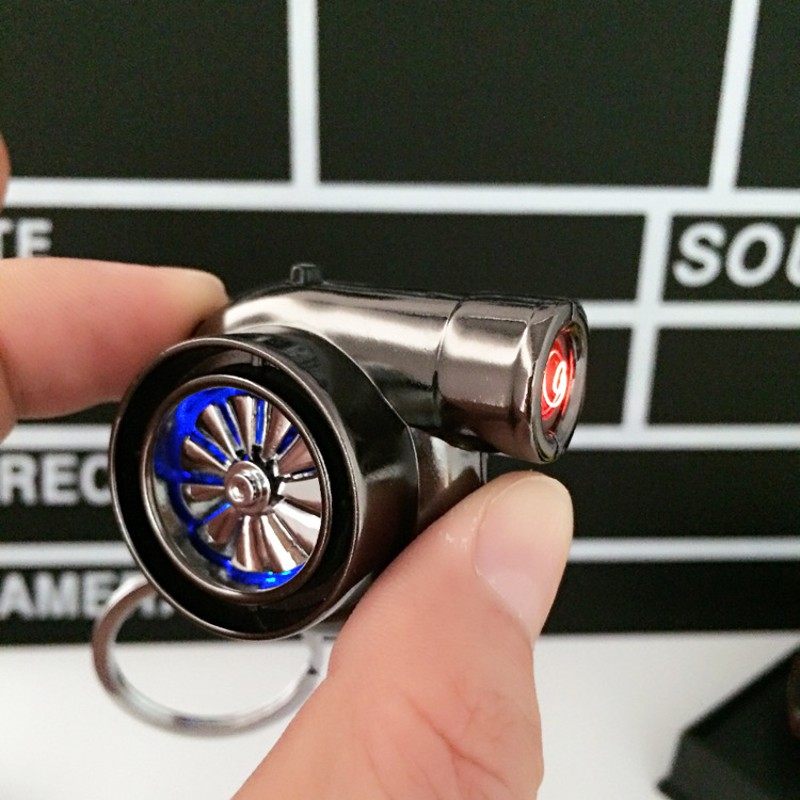 电动涡轮led灯钥匙扣个性汽车turbo改装鼓风机钥匙链挂件带声音