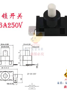 上海亿力吸尘器开关YL66-6202-20L配件电源自锁按钮2脚16A250V强
