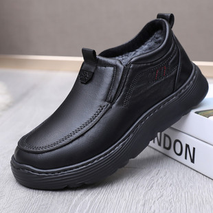 一脚蹬加肥宽脚仿皮鞋 冬季 老北京超轻底厚底加绒爸爸鞋 男棉鞋 新款