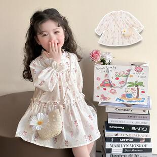 女童甜美温柔风春款碎花儿童春季长袖衬衫小童春装时尚连衣裙休闲
