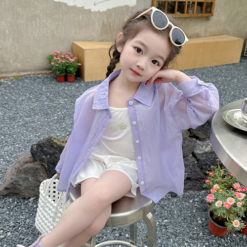 女童衬衫夏季2025新款儿童洋气女宝宝薄款冰丝透气防晒衣夏装外套