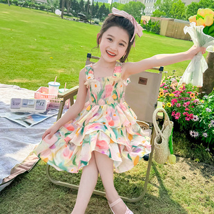 女童吊带裙夏季2025新款儿童连衣裙薄款洋气公主裙女宝宝碎花裙子