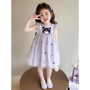 女童飞袖网纱连衣裙2025新款儿童洋气夏季公主裙女宝宝库洛米裙子