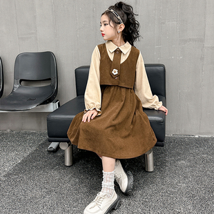 女童小香风连衣裙2025春季洋气美拉德假两件公主裙春秋女宝礼服裙