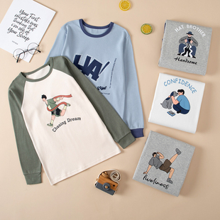 青少年纯棉秋衣男童中大童单件上衣打底保暖内衣开学长袖打底衫