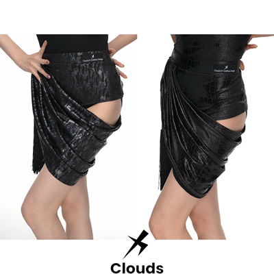 Clouds.X拉丁舞服不等式流苏侧荡半身裙练习训练功服黑色