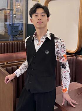 ASL国标摩登舞服挂脖单排扣马甲比赛练习服规定服高品男士黑色