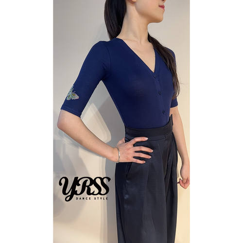 YRSS摩登舞服蝶恋花美拉德美肤衣上衣练习练功训练服黑咖蓝色连体