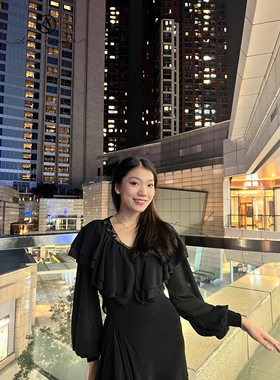 ASL摩登舞服黑色泡泡袖蕾丝上衣长袖练功练习训练服连体裤胸垫